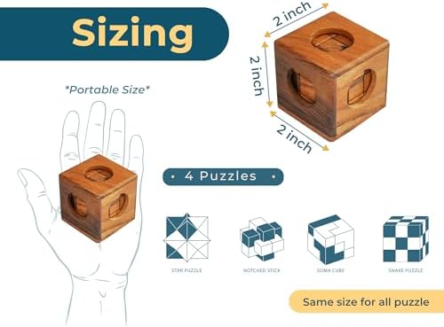 BSIRI 4 in 1 Wooden Brain Teaser Puzzles for Adults - Challenging 3D Desk Wood Puzzles Set Interlocking Hand Games for Mind Toys Suits for Rustic Patio Decor Unique Gift Office Decoration - Image 5