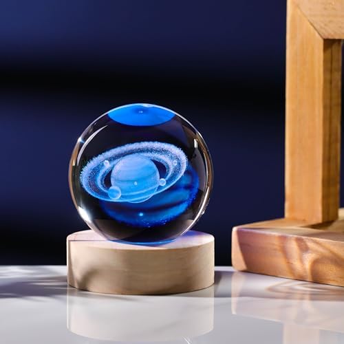 3D Saturn Crystal Ball with LED Colorful Lighting Touch Base, Saturn Decor Science Astronomy Gifts God Bless The World Easter Religious Space Gifts Decor - Image 4