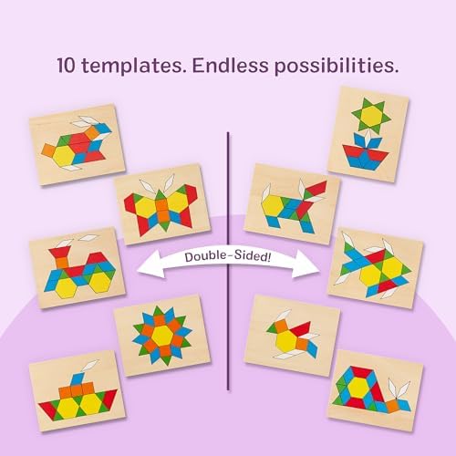 Melissa & Doug Pattern Blocks and Boards with 120 Multi-Colored Wooden Shape Tiles, 5 Double-Sided Puzzle Boards, Tangram Puzzles, Montessori Toys for Girls & Boys - Image 4