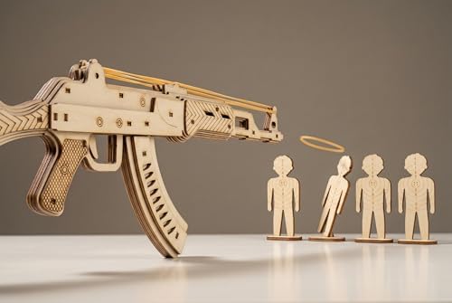 Wooden 3D Puzzle AK47 Model Building Kit – DIY Rubber Band Gun Assembly Set for Adults, Mechanical Model Kit for Hobbyists, Craft Gift for Men Dad Husband - Image 3