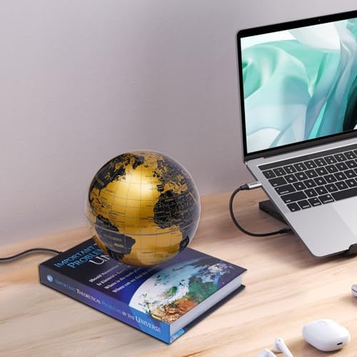 Magnetic Levitation Globe w/Book-Shaped Base, 6 Inch Rotating Geographic Globe with LED Light, Auto Rotation Suspended Floating World Map Night Light for Table Desk Decor Holiday Gift, Gold - Image 7