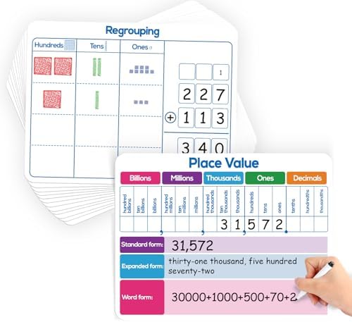 Aizweb 12 Pack Place Value Dry Erase Board Card,12" x 9"Regrouping Base Ten Small Whiteboard Math Manipulatives Addition Subtraction Game for Student Classroom Must Have Homeschool Teacher Supplies by AIZWEB