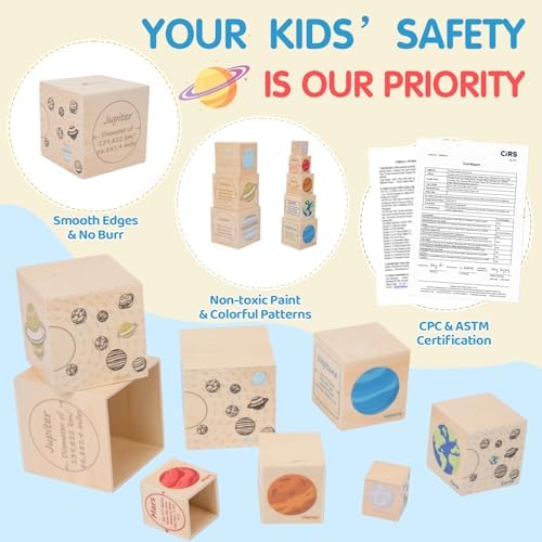 Wooden Solar System Nesting & Stacking Blocks, Planets Toy for Kids 3-5 - Image 6