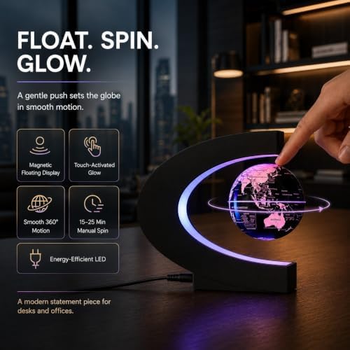 Magnetic Floating Globe with 7 Colors LED Lights, 360° Rotating Lamp, STEM Geography, Gift for Men, Husband, Father, Kids, Birthday or Holiday - Image 2