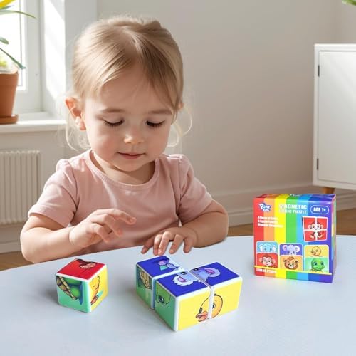 Pairez Toys 3D Magnetic Cubic Jigsaw Puzzle Toys for Toddlers, Large Building Blocks Cubes 1.65 Inches, Integrated with Magnets, 6 Patterns in Animal Theme - Image 3