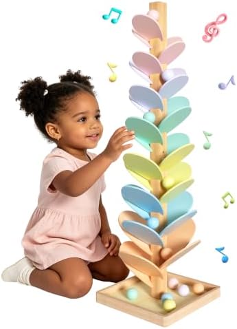 Gotoofun Wooden Marble Run Music Tree, Montessori Rainbow Singing Tree with 12 Extra-Large 3cm Balls, Color Sorting STEM Learning Toy, Wooden Ball Run Game Gift for Kids Ages 3+ by Turnsplaytimetobrain-build