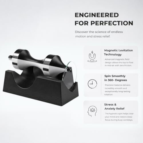 Magic Levitating Spinning Top with Smart Magnetic Levitation Tech, Black White Magnetic Desk Ornament for Office Home Physics Science Display - Image 4