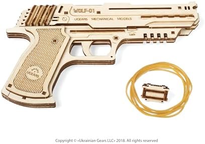 UGEARS Mechanical Wolf-01 Handgun – 3D Wooden Puzzle for Adults, Rubber Band Gun Mechanical Model Kit, DIY Wood Building Set, Collectible Hobby Craft, Brain Teaser Puzzle - Image 7