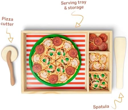 Melissa & Doug Wooden Pizza Party Play Set, 36 Self-Stick Toppings, Pizza Toy Kitchen Set & Play Kitchen Accessories, Preschool Toys for Boys & Girls 3+ - Image 4