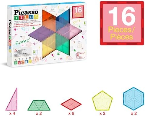 PicassoTiles Magnetic Building Block Set Geometry Shape Magnet Tiles Construction Toy STEM Learning Kit Educational Playset Playboard Pretend Play Stacking Blocks Child Brain Development PT16 - Image 3