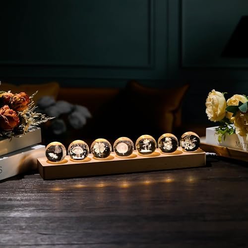 Qianwei 3D Crystal Ball Flower Decor Crystal Ball with Led Lamp Base - Best Birthday Gifts for Man Teacher Boy Kids Girls Men - Sunflower Mushroom Clover Dandelion Lotus Peony Lily - Image 2