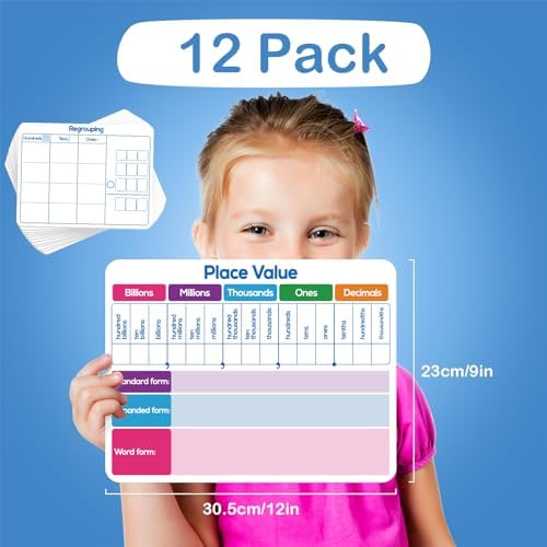 Aizweb 12 Pack Place Value Dry Erase Board Card,12" x 9"Regrouping Base Ten Small Whiteboard Math Manipulatives Addition Subtraction Game for Student Classroom Must Have Homeschool Teacher Supplies - Image 2