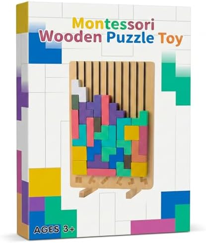 Wooden Montessori Brain Blocks, Quick-Reset Pattern Bag, Gift 3+ by Unknown