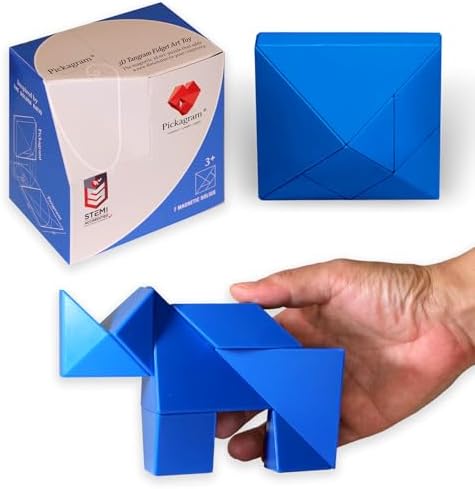 Pickagram Tangram 3D Magnetic Puzzle for Kids (8-12), Adults & Seniors | STEM Certified Fidget Puzzle - Magnetic Pattern Blocks for Cognitive Development, Creativity & Focus - Blue by Pickagram
