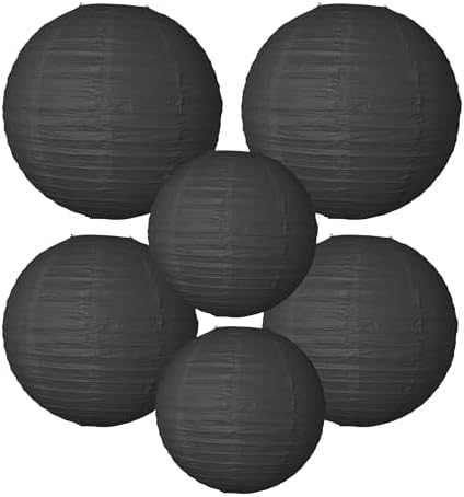 Paper Lanterns Party Decorations 6 PCS Black Round Hanging Lanterns Chinese Japanese Paper Lantern Lamp for Wedding Graduation Birthday Baby Shower Anniversary Retirement Party by ngsiiohun