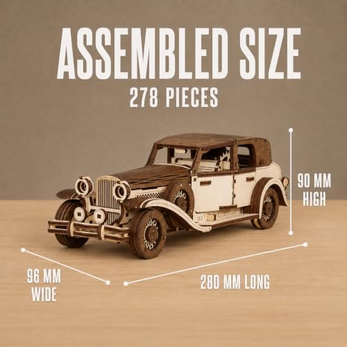 EWA Eco-Wood-Art Ferdinand Retro Car 3D Wooden Puzzle, 278 Pieces, 14 Years and Up, 11.02 Inches, Wood - Image 3
