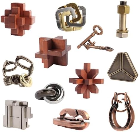 12pcs Puzzles Toys Wooden Metal Brain Teaser Puzzles Game for Adults Kids by LYiUP