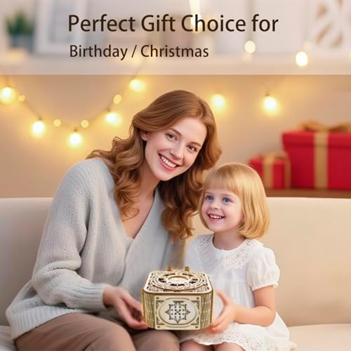 3D Wooden Puzzles for Adults, Mystery Jewelry Box with Music, DIY Wood Crafts/Hobbies Desk Decor, Mechanical Model Kit to Build, Gift for Teens Girls Women Man on Birthday/Christmas (Jewelry Box) - Image 4
