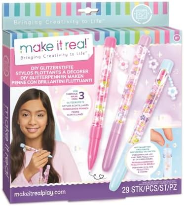 Make It Real DIY Floaty Pens Kit - Create 3 Sparkly, Customizable Pens with Glitter & Charms - Fun Craft for Tweens, Girls & Kids Ages 8+ -Mess-Free Creative Activity Great Gift for Artistic Kids by MakeItReal