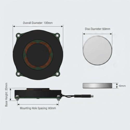 SHUNKI Magnetic Levitation Module Kit with LED, 100mm Base, 500g Load - Image 2