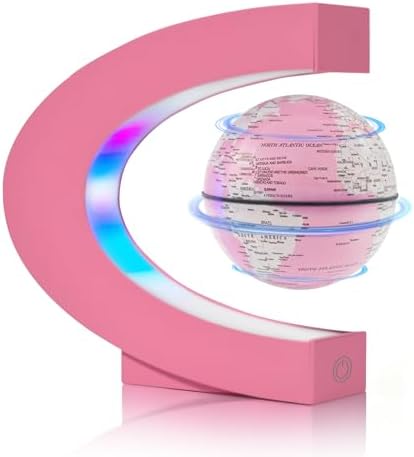 Flagest Magnetic Levitation Floating Globes with LED Lights, C Frame Floating Globe Lamp, Cool tech Gadgets for Home Office Desk Accessories, Gifts for Women, Ladies, Girls, Teachers, Colleagues(Pink) by Flagest