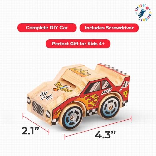 Little Jupiter DIY Wooden Kits w/Stickers - Building Kit - Stem Building Toys - Wood Crafts - Woodworking Kit - Wood Building for Ages 4-7 Yrs (Race Car) - Image 3