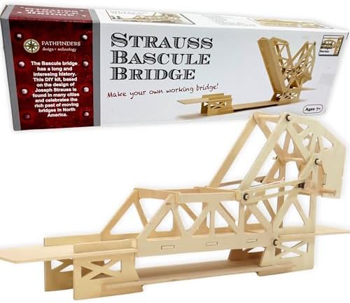 Pathfinders STEM Kit – Bridge Building Kit | Wooden Mechanical Engineering Toy | Strauss Bascule Bridge 3D Puzzle | Educational Science & STEM Project by PATHFINDERS