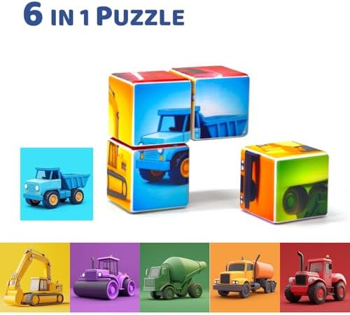 Pairez Toys Magnetic Cubes for Toddler, 1.65 inch Large Building Blocks Tiles, Construction Vehicles Puzzles Game for Toddlers, STEM Educational Learning Toys for Boys & Girls Ages 1 2 3 - Image 7