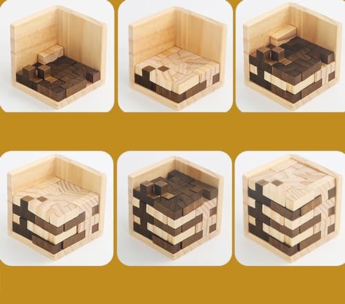 Ahyuan Wooden Brain Teaser Puzzle Cube Wooden Puzzles T-Shaped Jigsaw Logic Puzzle Educational Toy for Kids and Adults by AHYUAN (Brown and Natural) - Image 4