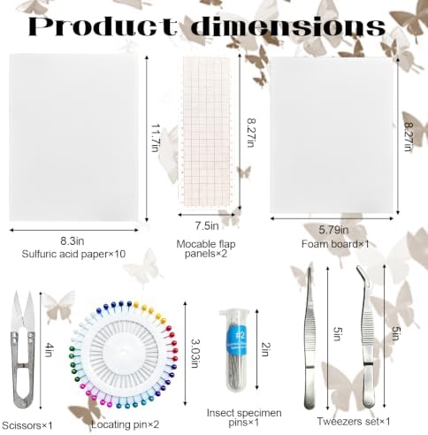18Pcs Insect Pinning Kit, Beginner Entomology Kit with Tracing Paper, Tweezers, Scissors, Picture Frame, Insect Pins, Butterfly Pins and Foam Pinning Board. - Image 2
