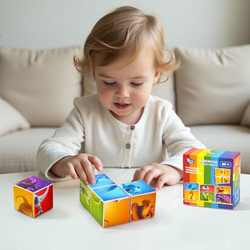 Pairez Toys Magnetic Blocks for Toddlers, Dinosaur Toys Puzzle Cubes for Kids, Sensory Toys for Kids Ages 1-3 Year Old Boys & Girls, 6 Dinosaur Building Ideas - Image 5