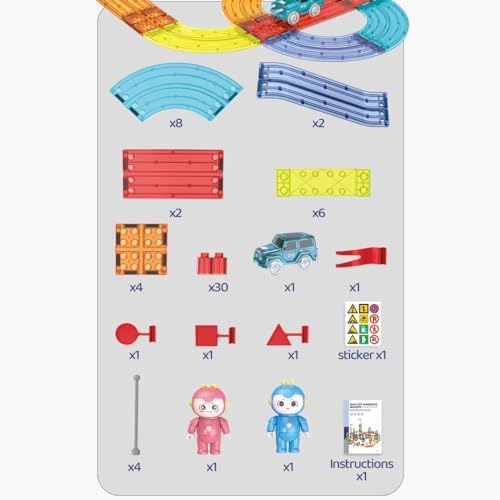 Magnetic Tiles Race Car Track Set STEM Engineering Slot Cars on Flexible Car Tracks 63PCS Educational Magnet Building Blocks Magnetic Car Toys for Kids - Image 6