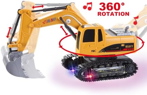 JOYIN 2 PCS Remote Control Construction Vehicle Toy Set, Friction-Powered RC Excavator & RC Dump Truck with Lights and Sounds for Imaginative Play, Birthday Gifts for Boys Girls - Image 2