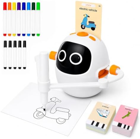 Drawing Robot Toys for Kids, 220 Flash Cards Gift for 3-8 Years Old Boys Girls, Montessori Doodle Art Painting with Voice Interactive for Beginners, Birthday (White) by KIKAPABIToys