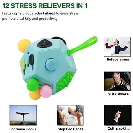 12 Sided Finger Cube Toys, Fidget Toys Relief Stress, Autism and Anxiety Depression for Kids Adults (Blue, Normal)
