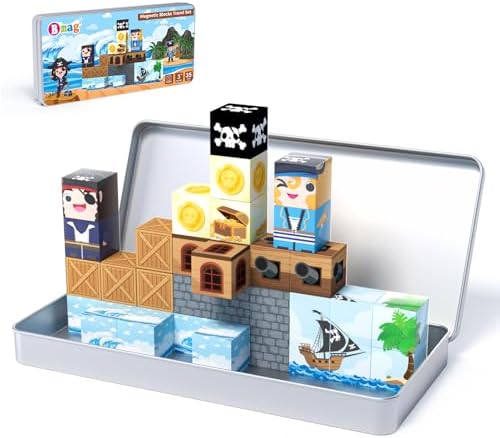 Bmag Magnetic Building Blocks Pirate-Themed Set 35 Pcs, Designed for STEM Education and Group Activity for Kids Aged 3+, Packaged with Storage Box as Gifts for Boys and Girls by BMAG