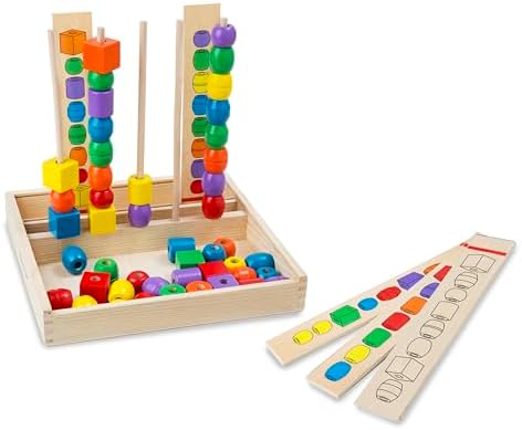 Melissa & Doug Bead Sequencing Set with 46 Wooden Beads and 5 Double-Sided Pattern Boards by Unknown