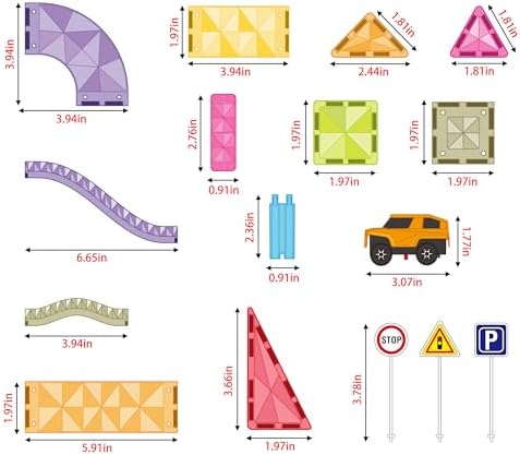 PicassoTiles 60pc Magnetic Tile Race Car Track Set STEM Construction Road Kit Building Blocks for Kids Toddlers Age 3 Plus Educational Travel Toy Sensory Preschool Learning for Boys and Girls PTMR60 - Image 3