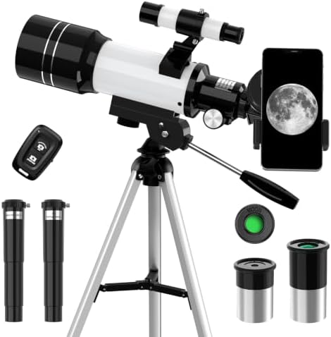 Telescope for Kids, 70MM Aperture Telescopes for Adults (15X-150X) with FMC Optics, 300MM Astronomical Refractor Telescope for Beginners with Phone Adapter, Portable Astronomy Gifts for Moon and Star by Unknown