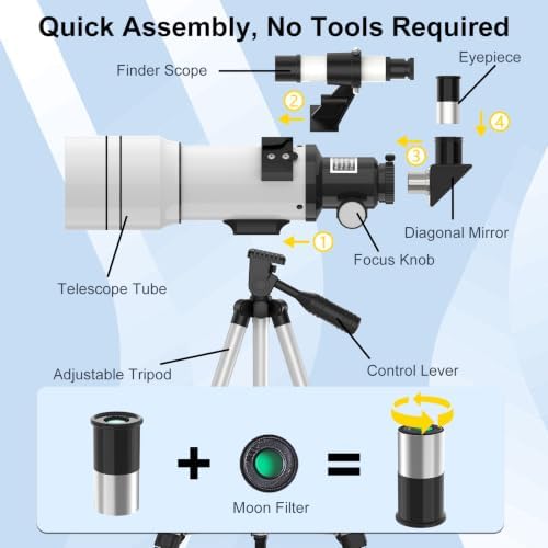 Telescope for Kids and Adults, Astronomical Telescopes (15X-150X) with Fully Multi-Coated Optics, 70MM Aperture 300MM Refracting Telescope for Moon, Astronomy Beginners Gifts with Phone Adapter - Image 6