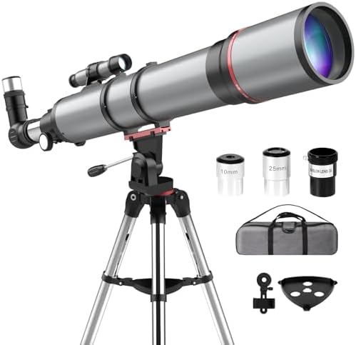 Aurosports Telescope for Adults High Powered - 90mm Aperture 800mm Portable Refractor Telescope for Adults Astronomy Beginners & Kids with Tripod Phone Adapter Carrying Bag by aurosports
