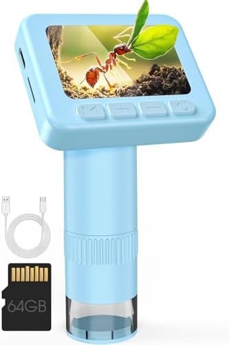 IMICHI Microscope for Kids 50X-1000X - 2 inch IPS HD Screen, 32GB Storage Card, 1080P Video, 2-Hour Battery Life, Easy Carry, Slides Included - Perfect Science Kit Gift for Kids Ages 8-12 Blue by IMICHI
