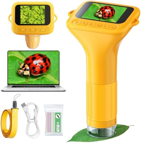 Odatay 1000X Digital Kids Microscope Kit with 12 Slides & 2" Screen, Orange by Odatay