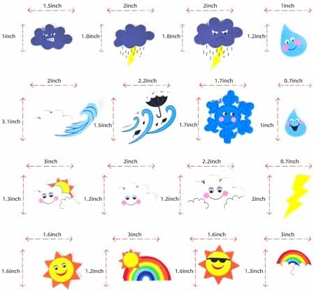 195Pieces Foam Weather Stickers,Cloud Moon Rianbow Shapes - Image 2