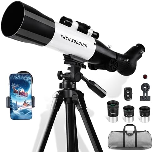 FREE SOLDIER Telescope 70mm Aperture 500mm Refractor Telescope for Adults High Powered - Professional Astronomical Refracting Telescope for Adults Beginners with Phone Adapter and Carry Bag White by FREESOLDIER