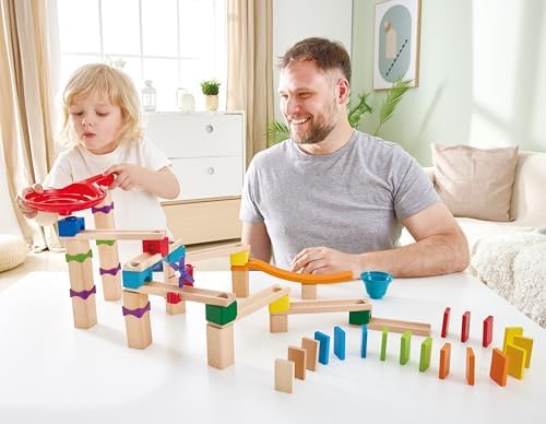 Hape Marble Run Race Track | Wooden DIY Marble Run Set with Dominoes, STEAM Educational Learning Toy, 81 Pieces, for Kids 3 Years+ - Image 4