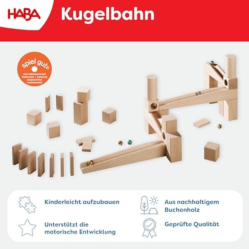 HABA Wooden Marble Run Ball Track Building Set for 4-10 Year Olds, STEM Toy with 49-Piece Wooden Track and Marbles, Montessori Toys for 4 Year Olds - Image 2