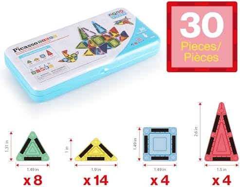 PicassoTiles Magnetic Tiles 30pc Nano Building Construction Set Compact Mini Travel Magnet Tile Playset with Tin Storage Case STEM Educational Learning School Brain Toy Blocks Boys Girls Ages 3+ PN09 - Image 3