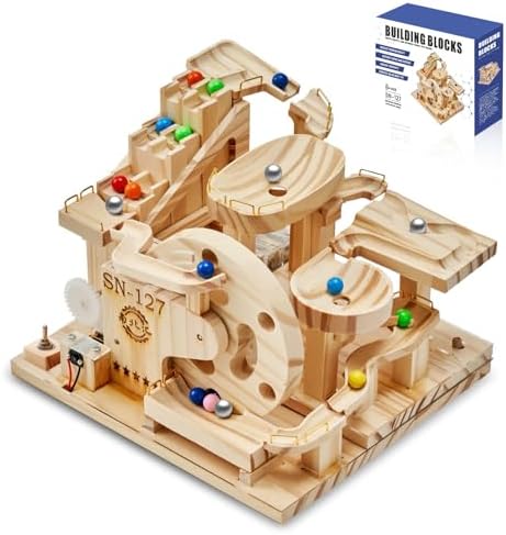 Losbenco Wooden Marble Run Electric Motorized, Electric Model Kit Marble Run Brain Teaser Wooden Puzzles Building Toy, 3D Wooden Puzzles for Adults and Kids to Build by Losbenco