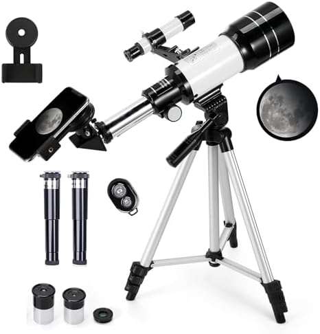 Telescope for Kids & Adults, 70mm Aperture 300mm Telescopes for Astronomy Beginners, 15X-150X Magnification Portable Refractor Telescope with Adjustable Tripod, Phone Adapter by HITUTTXLSeiko